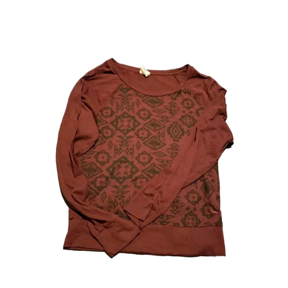 Pink By VS  Maroon Black Tribal Geometric Long Sleeve Lightweight Tee XS